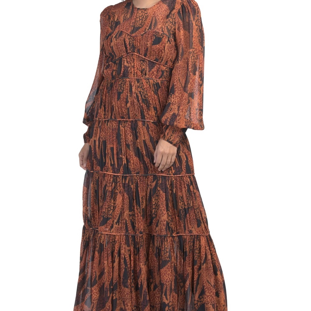 FARM Rio Giraffes Puff Long Sleeve Maxi Dress